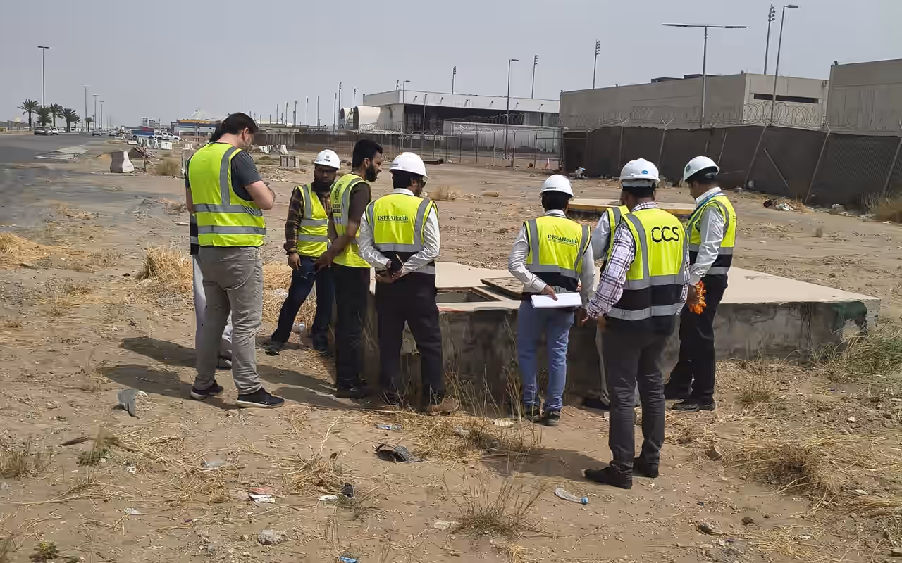 Infrastructure field crew coordinating site monitoring work